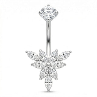 Titanium Belly Button Piercing Marquise Crystal Lotus Flower
