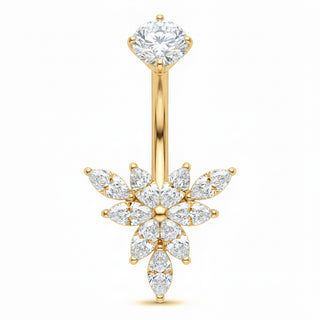 Titanium Belly Button Piercing Marquise Crystal Lotus Flower