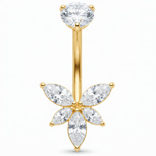Titanium Belly Button Piercing Crystal Lotus Flower