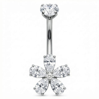 Titanium Belly Button Piercing Crystal Flower Five Petals