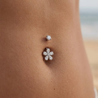 Titanium Belly Button Piercing Five Petal Teardrop Flower Internally Threaded