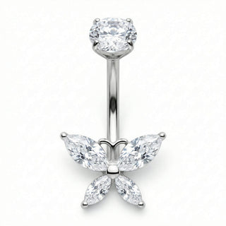 Titanium Belly Button Piercing Marquise Crystal Butterfly