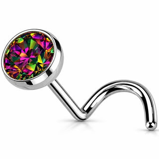 Titanium Nose Screw Round Bezel Set Stone Push-In