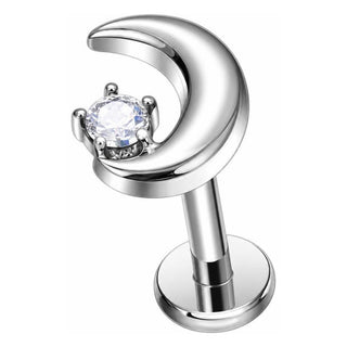 Titanium Labret Moon Zirconia Internally Threaded