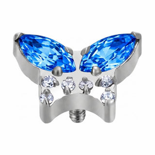 Titanium Top Butterfly With Clear Stones Internally Threaded