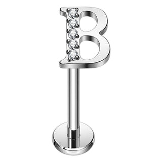 Titanium Labret Initial Letter With Stones Internally Threaded