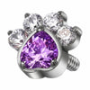 Titanium Top Paw Print Heart Stone Internally Threaded