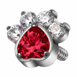 Titanium Top Paw Print Heart Stone Internally Threaded