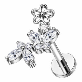 Titanium Labret Flower Marquise Zirconia Internally Threaded