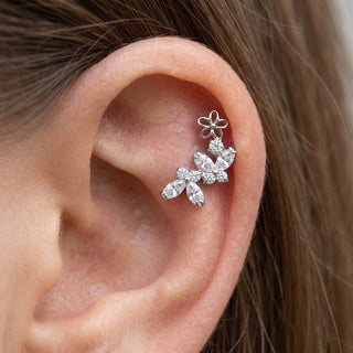Titanium Labret Flower Marquise Zirconia Internally Threaded