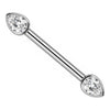 Titanium Nipple Piercing Clear Teardrop Zirconia Internally Threaded