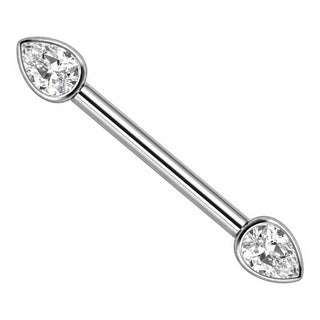 Titanium Nipple Piercing Clear Teardrop Zirconia Internally Threaded