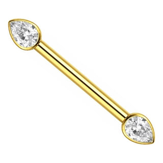 Titanium Nipple Piercing Clear Teardrop Zirconia Internally Threaded