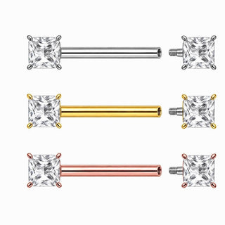 Titanium Nipple Piercing Square Cut Zirconia Internally Threaded