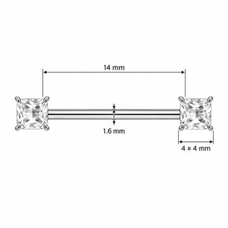 Titanium Nipple Piercing Square Cut Zirconia Internally Threaded