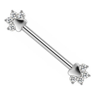 Titanium Nipple Piercing Animal Paw Print Zirconia Internally Threaded