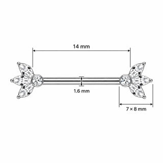 Titanium Nipple Piercing Marquise Petal Fan Internally Threaded