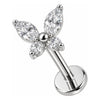 Titanium Labret Butterfly With Clear Stones Internally Threaded
