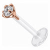 Titanium Labret Prong Set Clear Stone Internally Threaded
