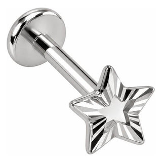 Silver 925 Labret Five Pointed Star Internally Threaded