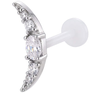 Titanium Labret Curved Crescent Stone Cluster Internally Threaded