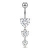 Belly Button Piercing Triple Heart Stone Dangle Internally Threaded