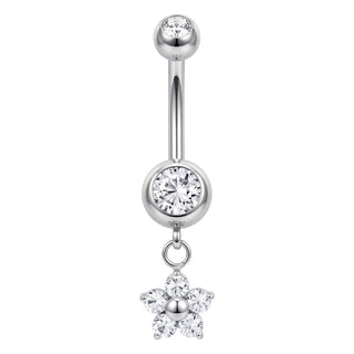 Belly Button Piercing Dangling Flower With Stones Internally Threaded